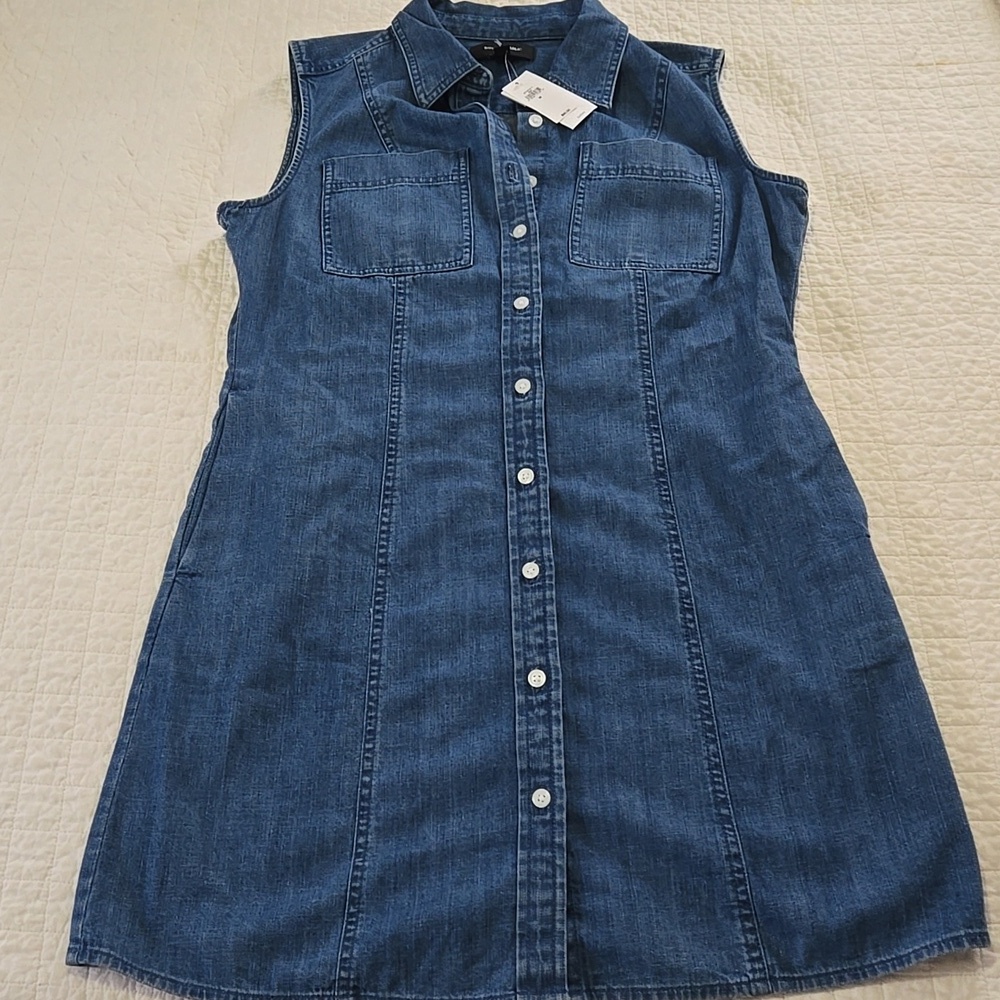 Banana Republic New With Tags Seamed Denim Midi Dress Pockets Medium Sleeveless - Picture 2 of 9